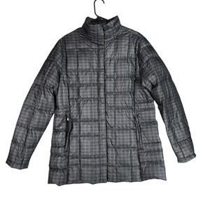 Nau Down Puffer Jacket XL Women Gray Plaid Quilted Stand Collar Recycled
